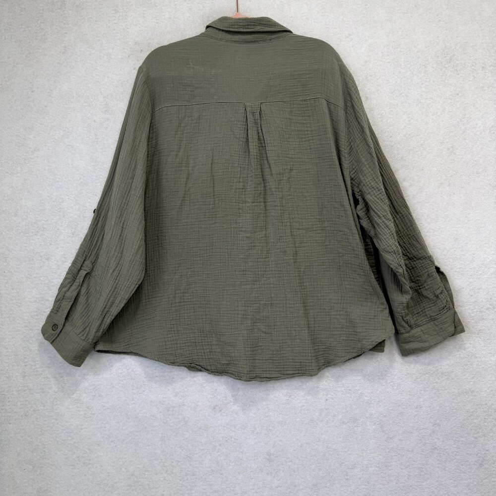 Summersalt Shirt Womens 2XL Green Organic Cotton Gauze Button Front Relaxed - Picture 9 of 10